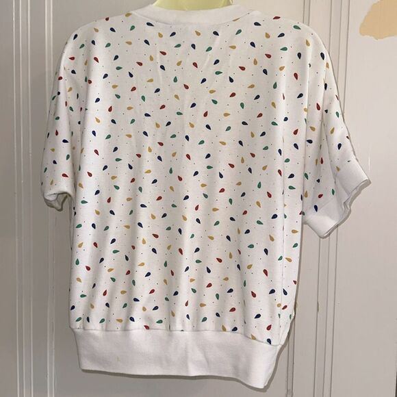 Vtg 80s Amanda Scott White Cotton/Polyester Multi Color Print V Neck Top - Picture 6 of 9